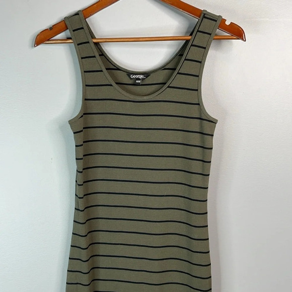 GEORGE Olive Green Ribbed  Bodycon Midi Tank Dress Striped Stretch Size M - Picture 3 of 11